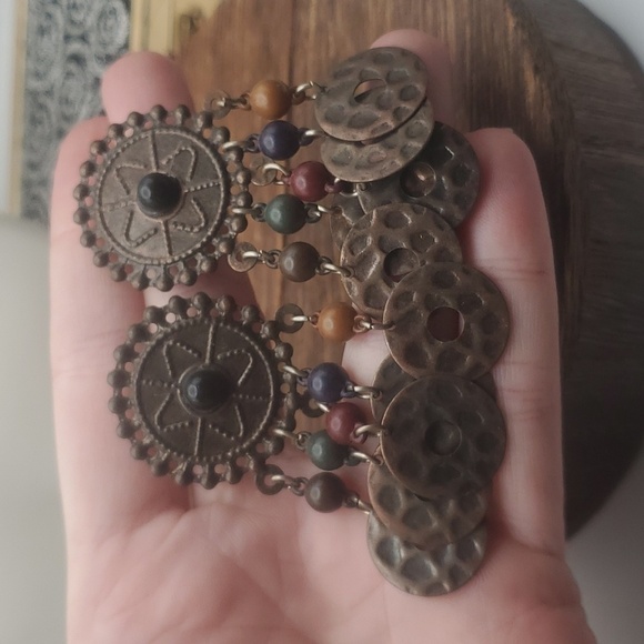 E933 Tibetan treasure dangle earrings - Picture 1 of 2